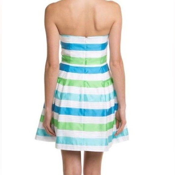 LILLY PULITZER JORDAN STRAPLESS STRIPED MINI DRESS SIZE 4 BLUE AND GREEN - Picture 4 of 16
